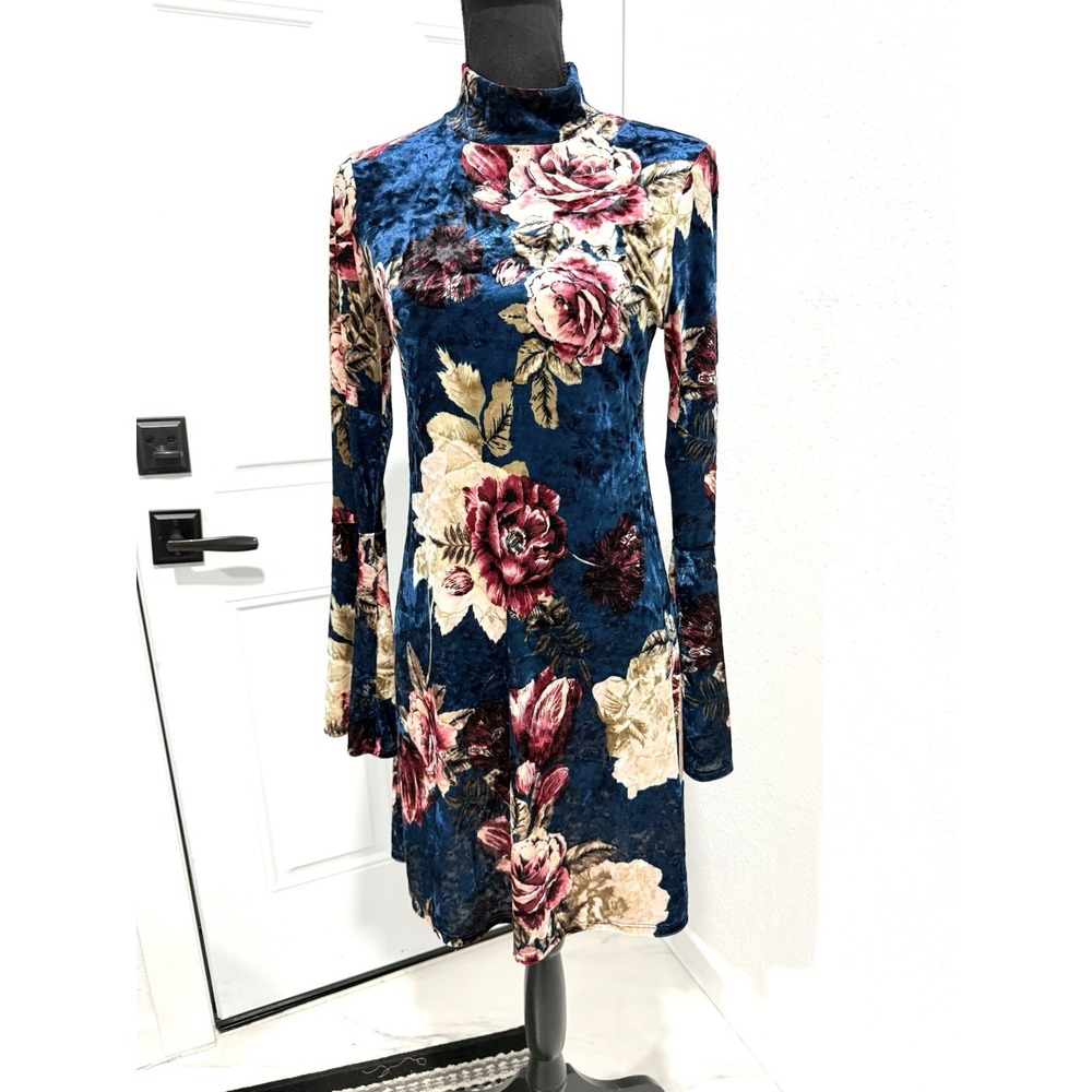 Carole Christian Velvet bell long sleeve mini Dress S‎